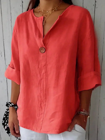 Evania - Casual Loose Linen Button Top