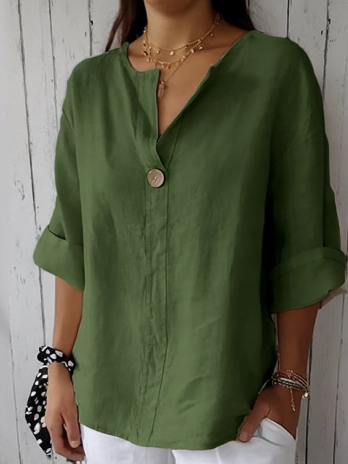 Evania - Casual Loose Linen Button Top