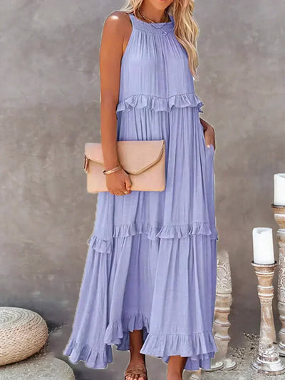 Delilah - Elegant Halter Neck Ruffle Trim Dress