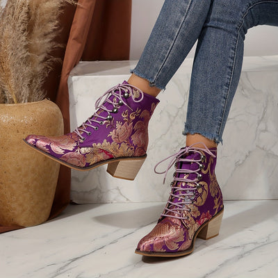 Gemma | Floral Embroidered Leather Boots
