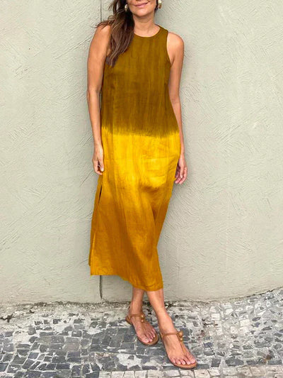 Briar - Casual Cotton Linen Side Split Long Dress