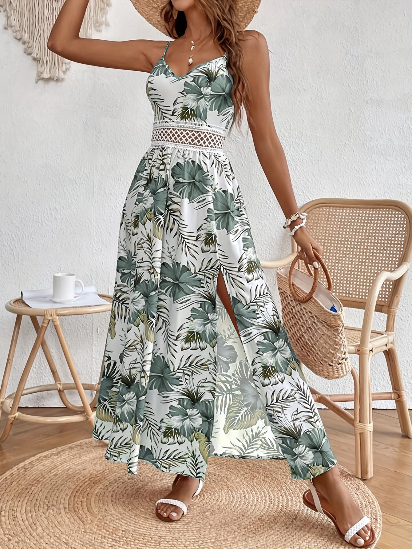 Maple - Floral V-Neck Suspender Maxi Dress