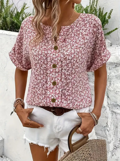 Alira - V-Neck Casual Button T-Shirt