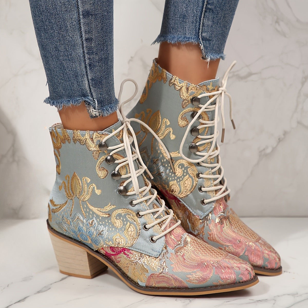 Gemma | Floral Embroidered Leather Boots