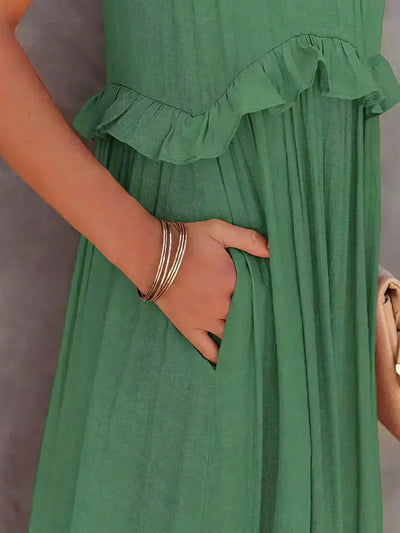 Delilah - Elegant Halter Neck Ruffle Trim Dress