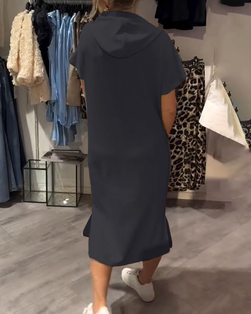 Parker - Casual Letter Print Hooded Pullover Dress