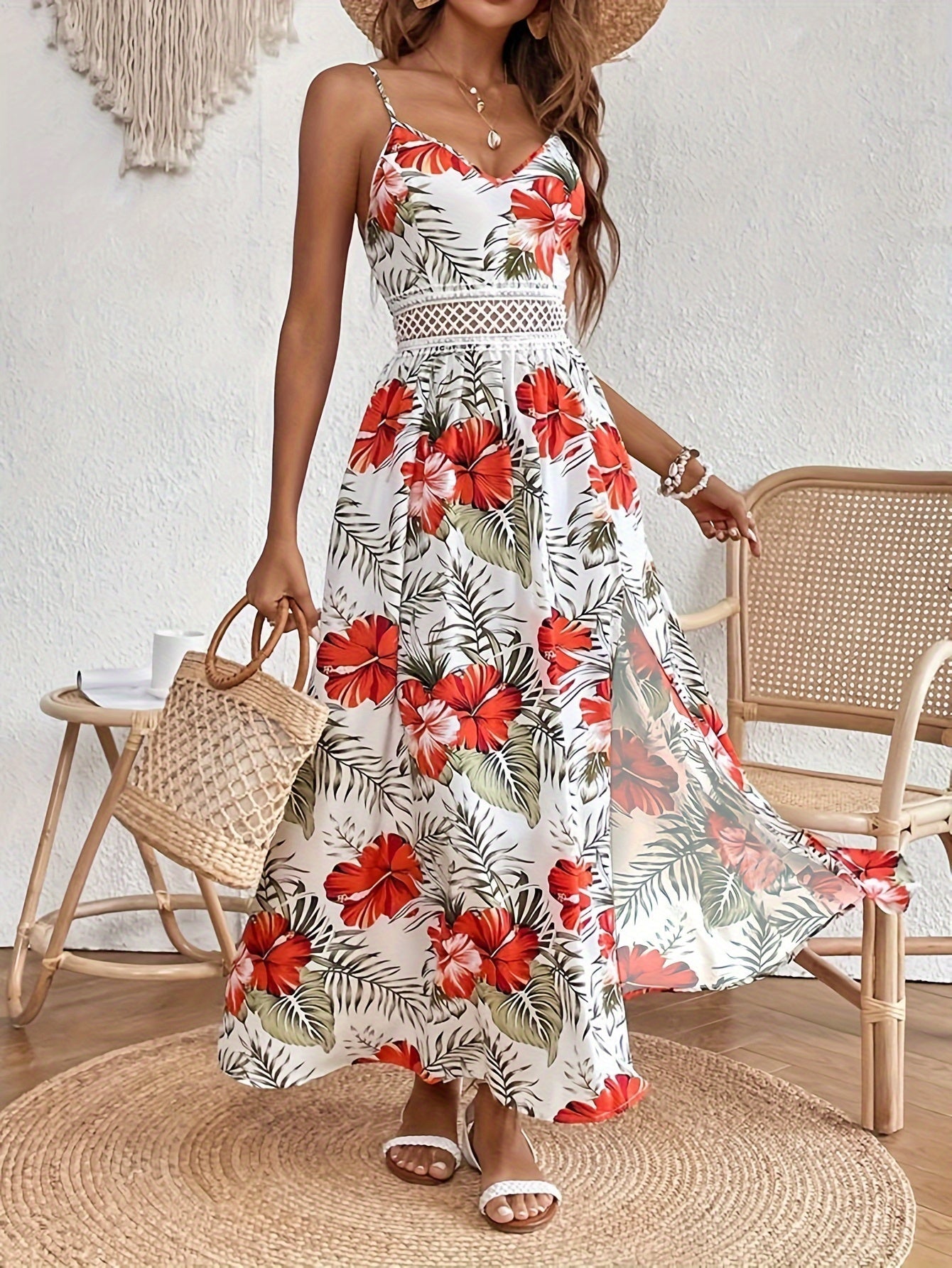 Maple - Floral V-Neck Suspender Maxi Dress