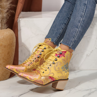 Gemma | Floral Embroidered Leather Boots