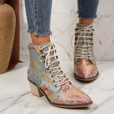 Gemma | Floral Embroidered Leather Boots