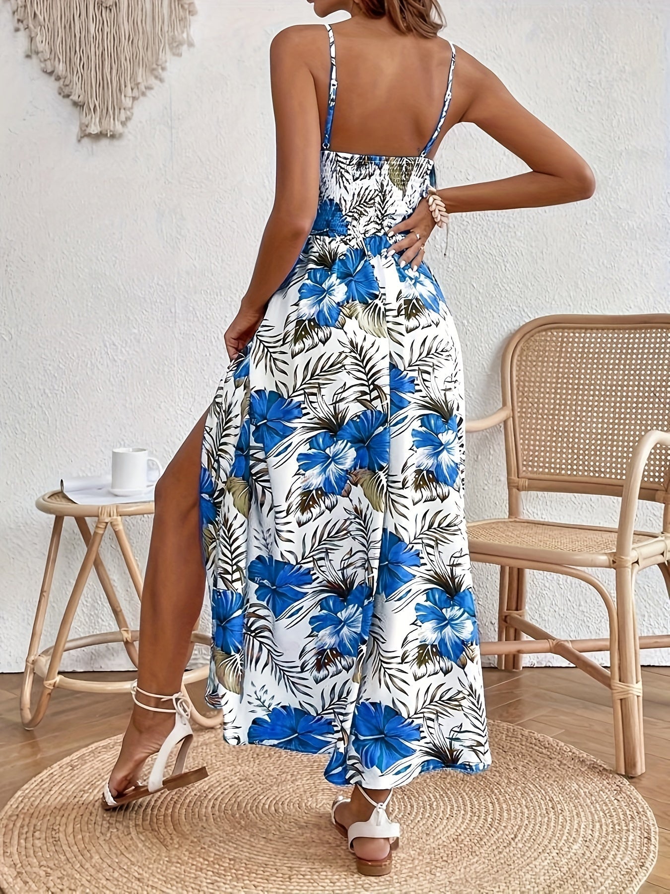 Maple - Floral V-Neck Suspender Maxi Dress
