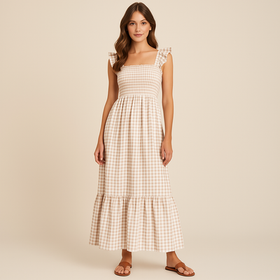 Sophia – Plaid Print Sleeveless Maxi Dress