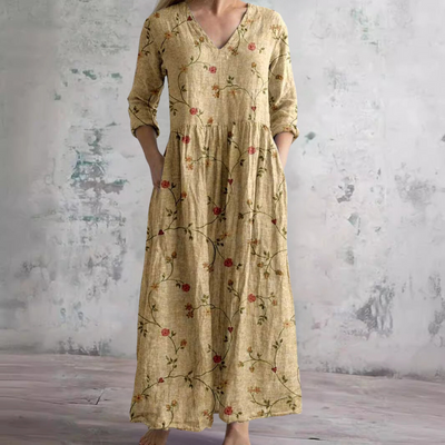 Ivory - Floral Whimsy Boho Maxi Dress