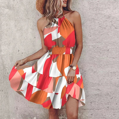 Loxley - Backless Irregular Printed Mini Dress