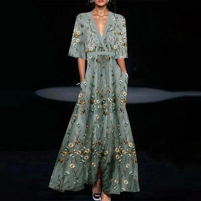 Ruby | Belted V-Neck Floral Maxi Dress