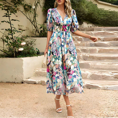 Everly - Vintage Glam Lantern Sleeve Midi Dress