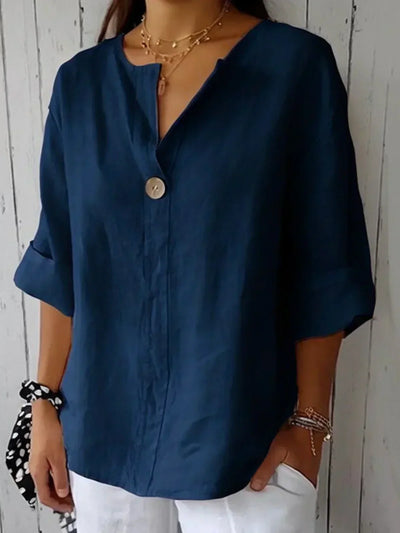 Evania - Casual Loose Linen Button Top