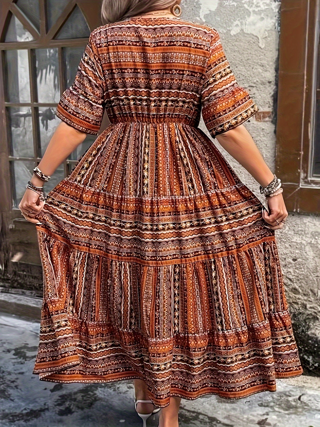 Sylpha - Elegant Ethnic Print Bohemian Dress