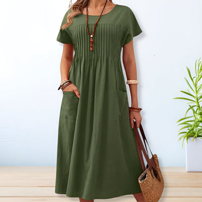 Chelsea - Elegant O Neck Short Sleeve Mid-Calf Dress