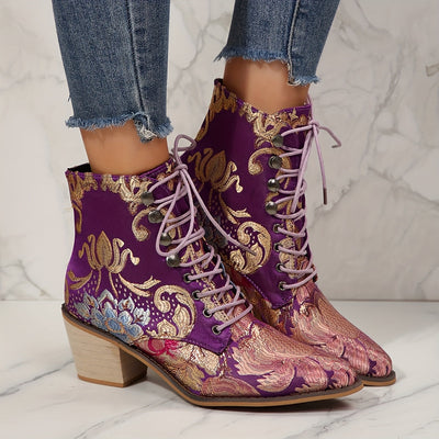 Gemma | Floral Embroidered Leather Boots