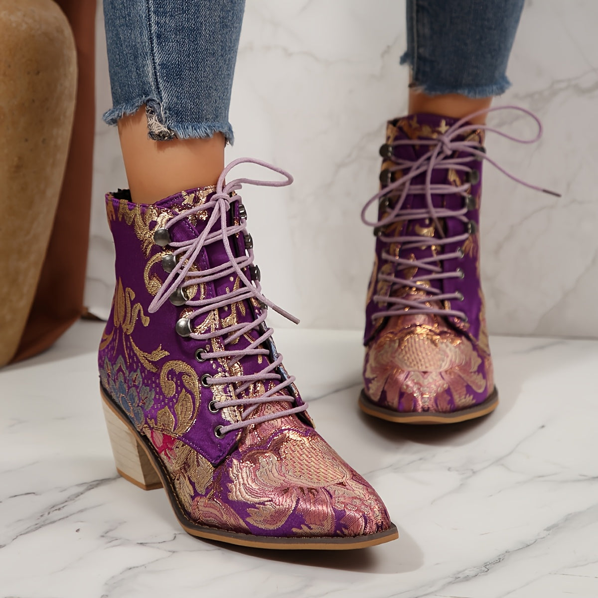 Gemma | Floral Embroidered Leather Boots