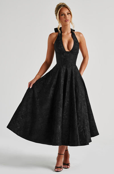Renata - Jacquard Lace-Up Waist Maxi