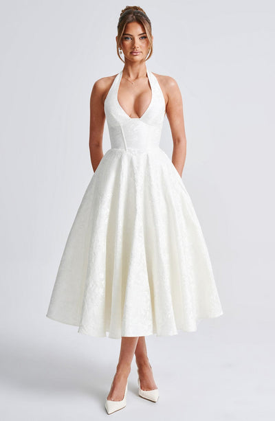 Renata - Jacquard Lace-Up Waist Maxi