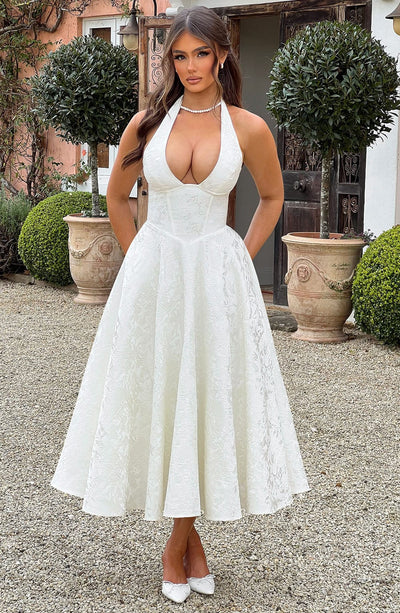 Renata - Jacquard Lace-Up Waist Maxi