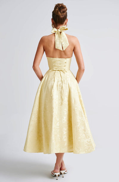 Renata - Jacquard Lace-Up Waist Maxi